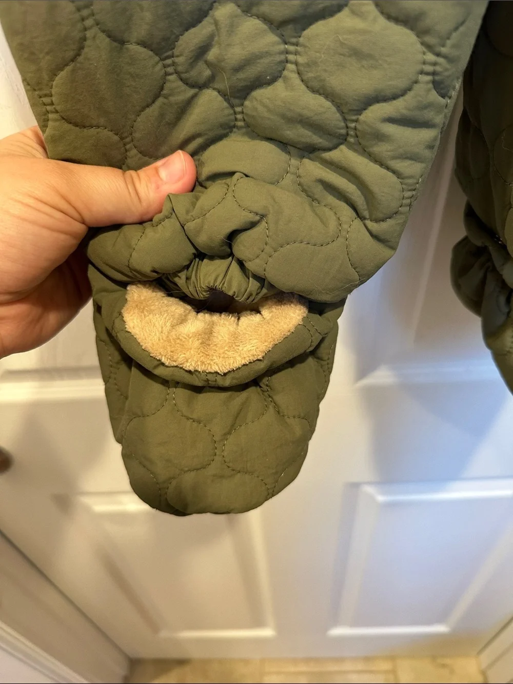 First Impressions Olive Green Quilted Footed One-Piece with Hood